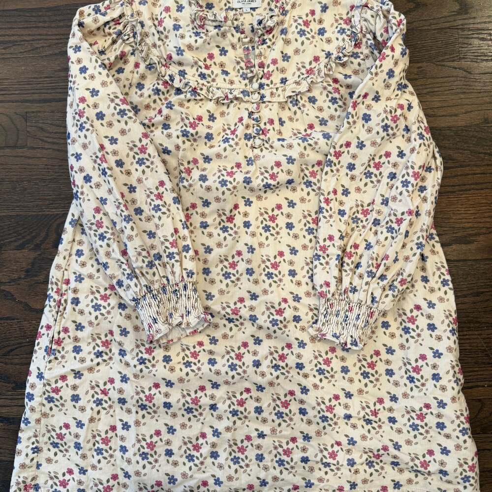 Olivia James The Label Floral Ruffle Dress Women’s Large Cottagecore Prairie Mid